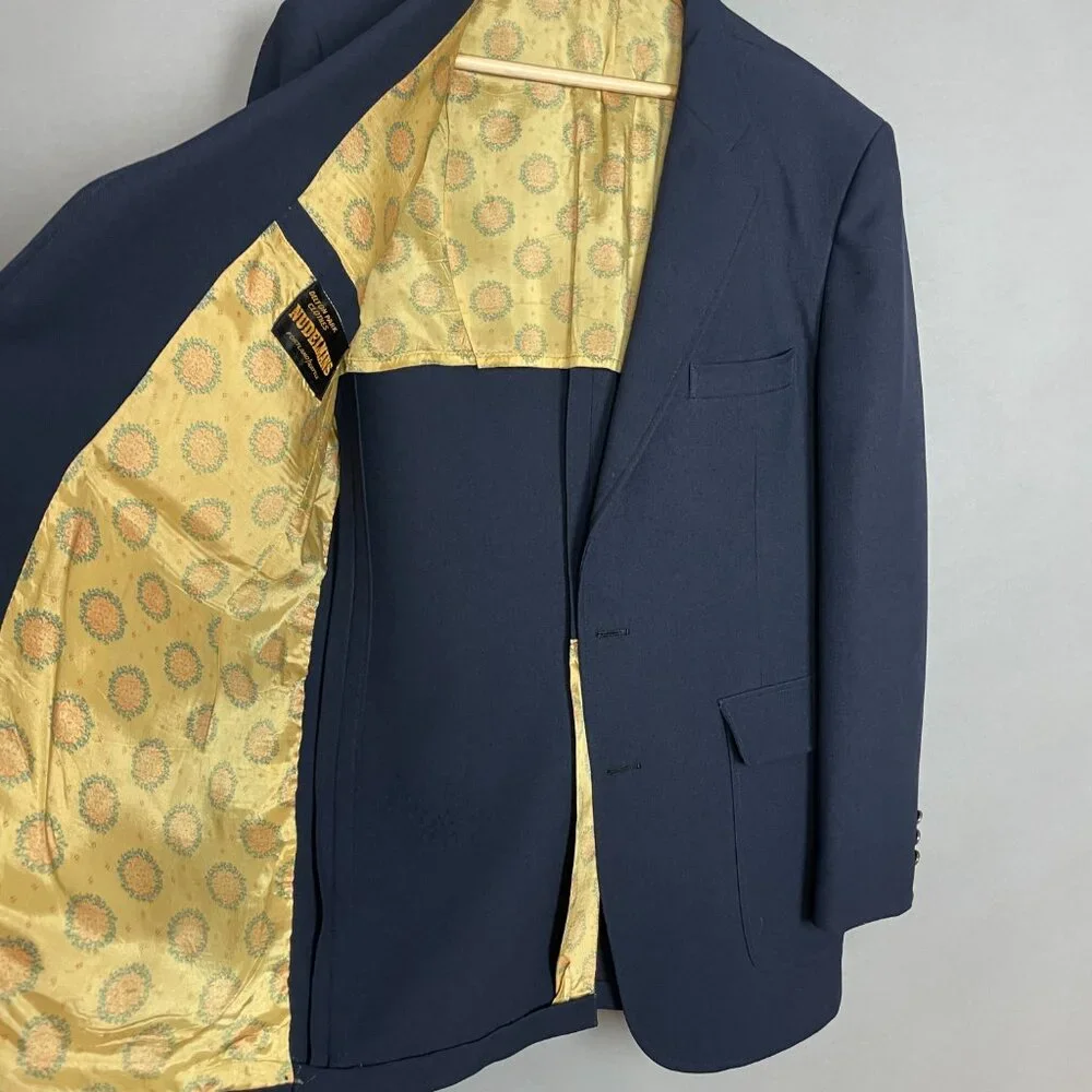 Vintage Blazer Navy Blue Portland Nudelmans Seattle‎ FLAWS Men Printed Lining